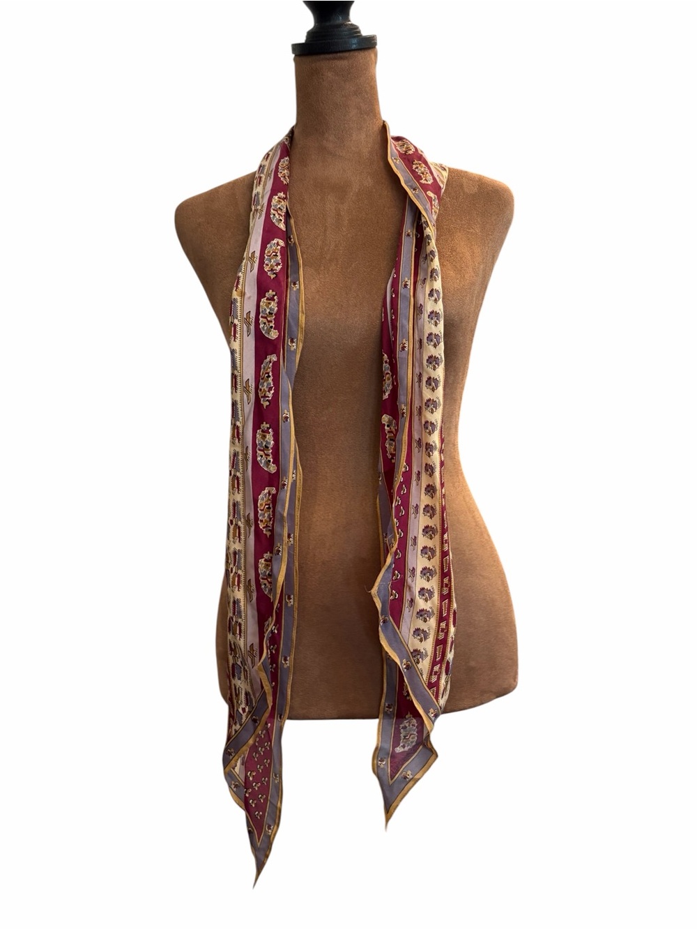 Rectangle Silk Style Skinny Scarf Colorful 64x7” Red Blue Gold Colors Preppy